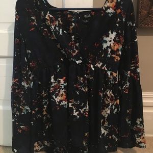 a.n.a. Navy blue long sleeve wrap blouse size M